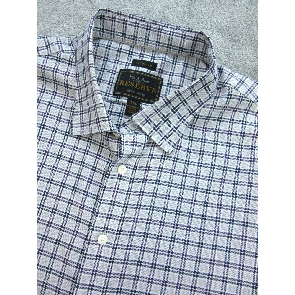 Jos A. Bank Mens XXL 2XL Dress Shirt Tailored Fit Plaid Gray Long Sleeve